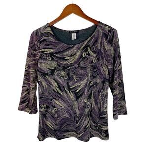 Brittany Black Top Purple Gold Blouse Art To Wear Women's M